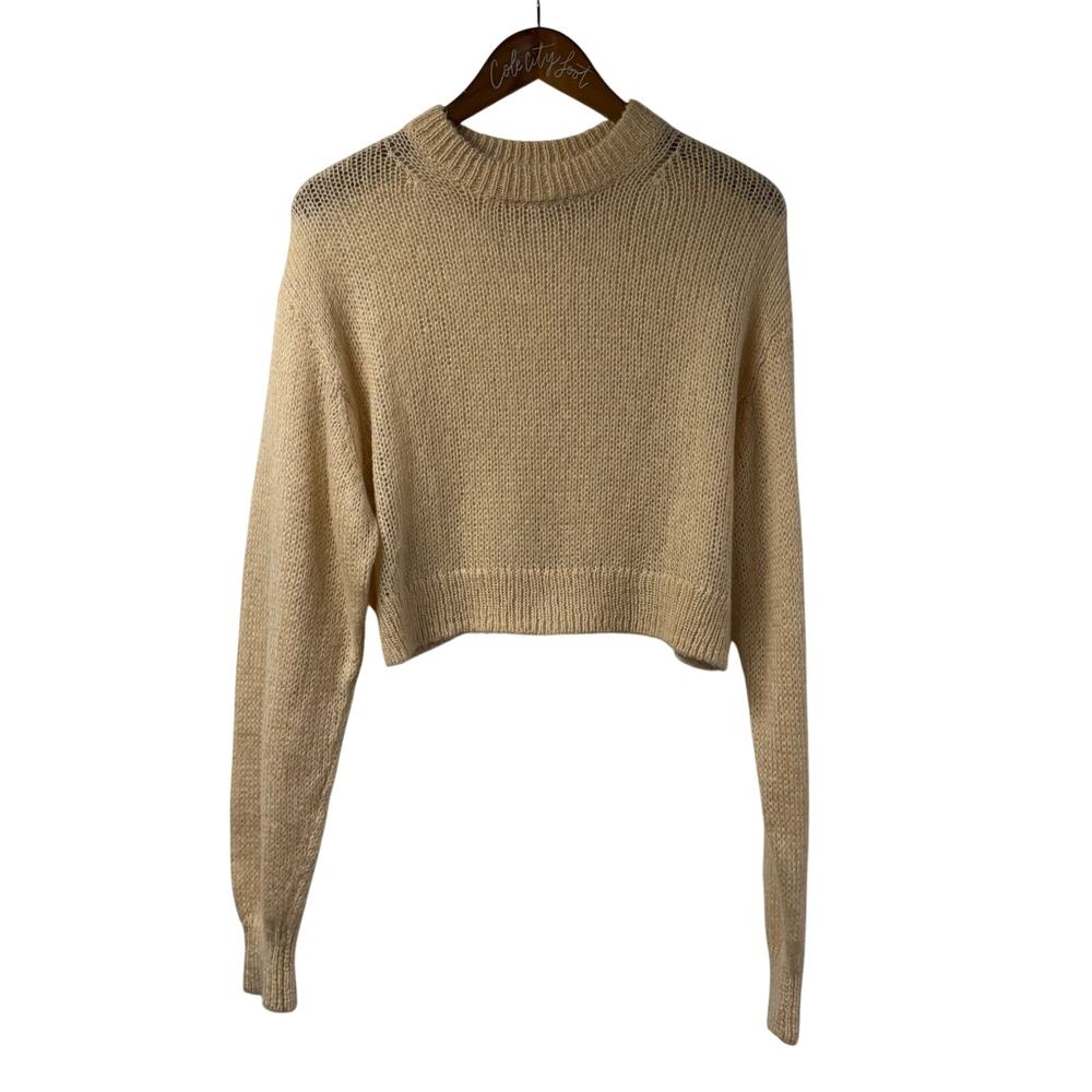 tna Mohair Blend Sweater Yellow Knitted Boxy Crop Crewneck Small